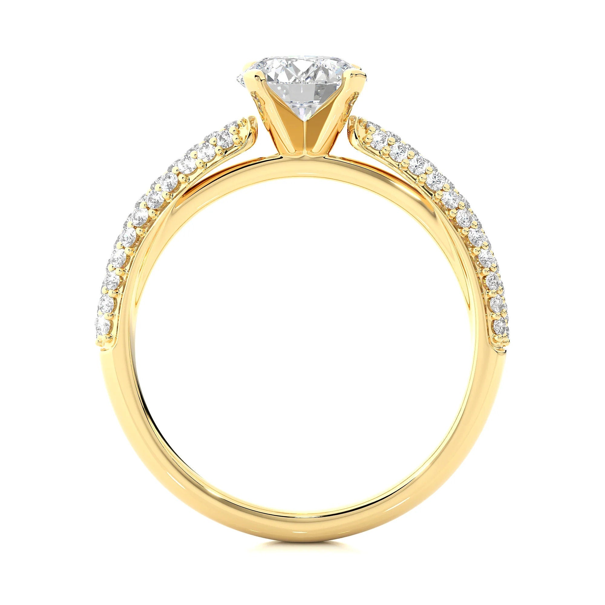 Exclusive Certified EF VS/SI Lab-Grown Diamond Three-Row Wedding Band IGI Certified Solitaire Engagement Ring in Luxe 14K Gold